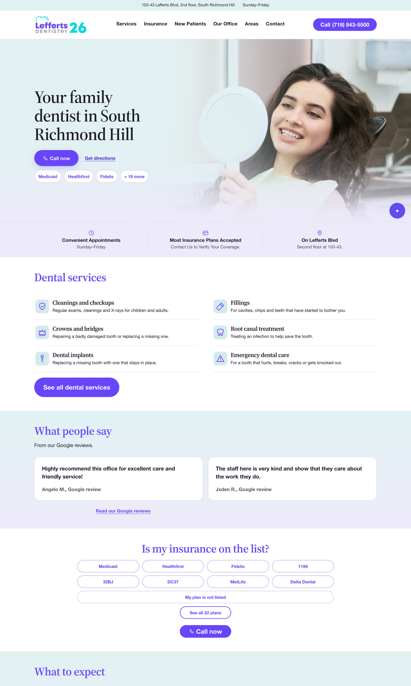 Lefferts 26 Dentistry website, home page